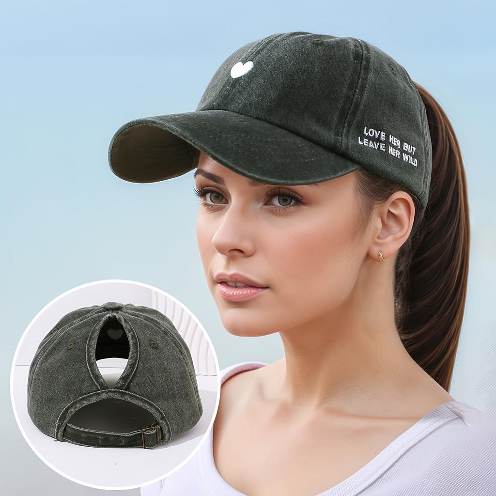 Embroidered Love Letter Design Baseball Cap Ponytail Cap Sports Outdoor Travel Hiking Cycling Hat Beach Hat