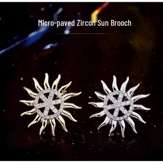 Luxury Sunflower Zircon Brooch: Classic, High-Grade Lapel Pin for Men.