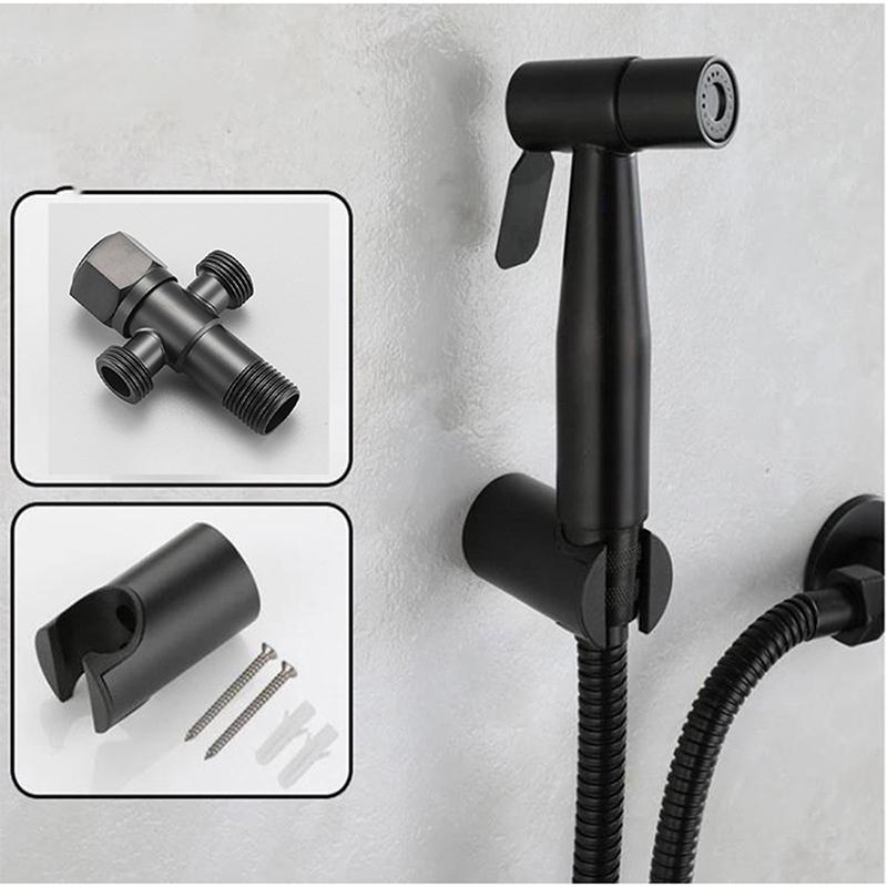 Black Stainless Steel Handheld Bidet Sprayer Set for Toilet Premium Pressurized Bathroom Shower Head with Spring Hose & Valve