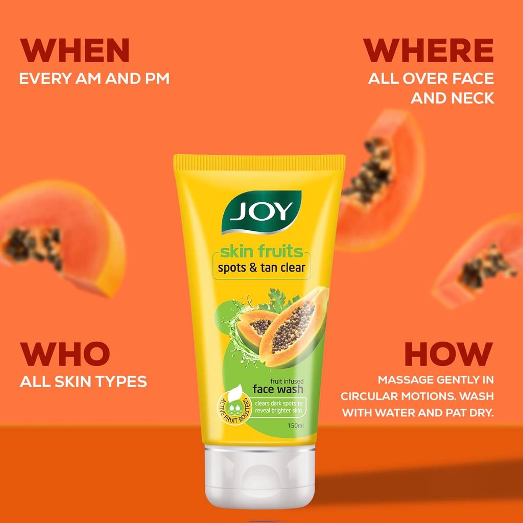 JOY Skin Fruits Spots & Tan Clear Face Wash 150ml X2 Pack With Papaya Vitamin C For Healthy Glowing Skin