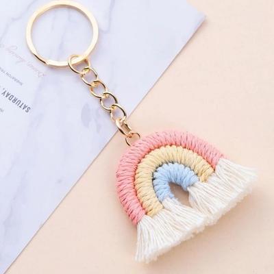 Quasten Anhänger Dreifarbig Regenbogen Schlüsselanhänger Hübsch Mode Handgemacht Gewebt Schlüsselring Süß Niedlich Gestrickt Regenbogen Schlüsselanhänger Mädchen