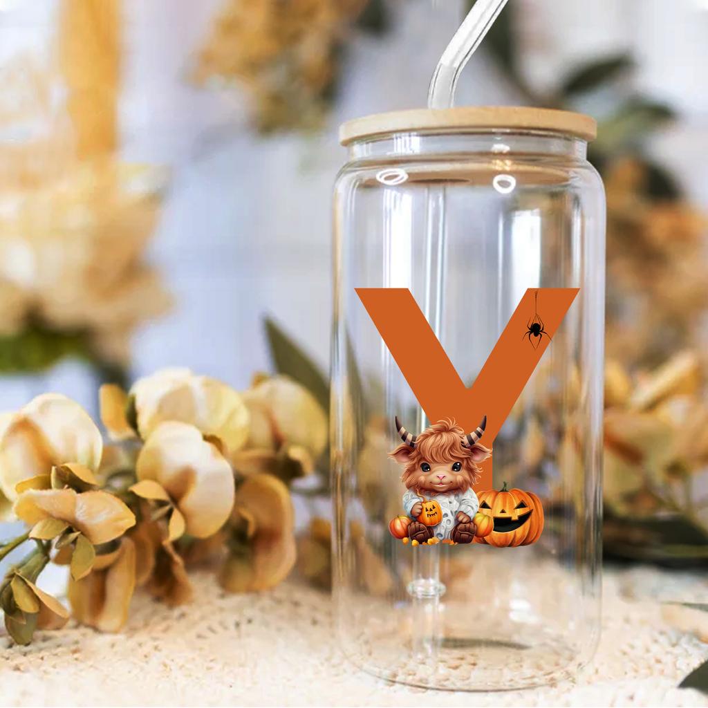 16oz 26 Buchstaben A-Z Libbey Trinkglas Kaffeetasse Mason Einmachglas mit Bambusdeckel & Strohhalm Sommer Getränkegeschirr Glasflasche Hochzeitsgeschenke