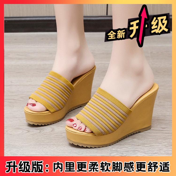Slippers women's fashion outer wear summer new women's slope heel sandals thick bottom high heel muffin bottom one word