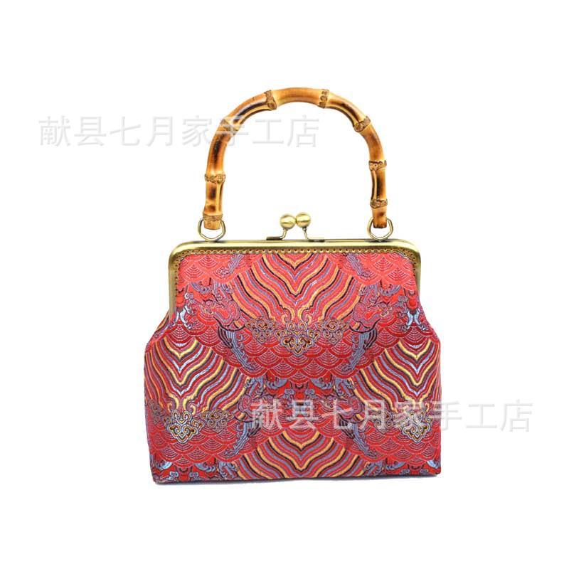 Handmade gold bag bamboo handle brocade cheongsam mouth gold bag handbag