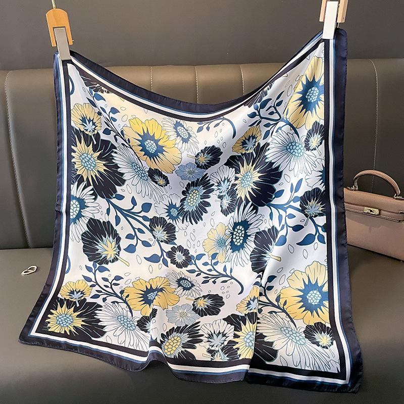  New Luxury Brand 70X70CM Shawls Floral Stripe Print Scarf Headcloth Small Fashion Silk Scarves Bandanna Foulard Hijab
