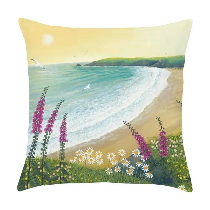 Car Living Room Sofa Cushion Cover Luxury Home Decor Pillow Cover Farm Garden City Seascape Print