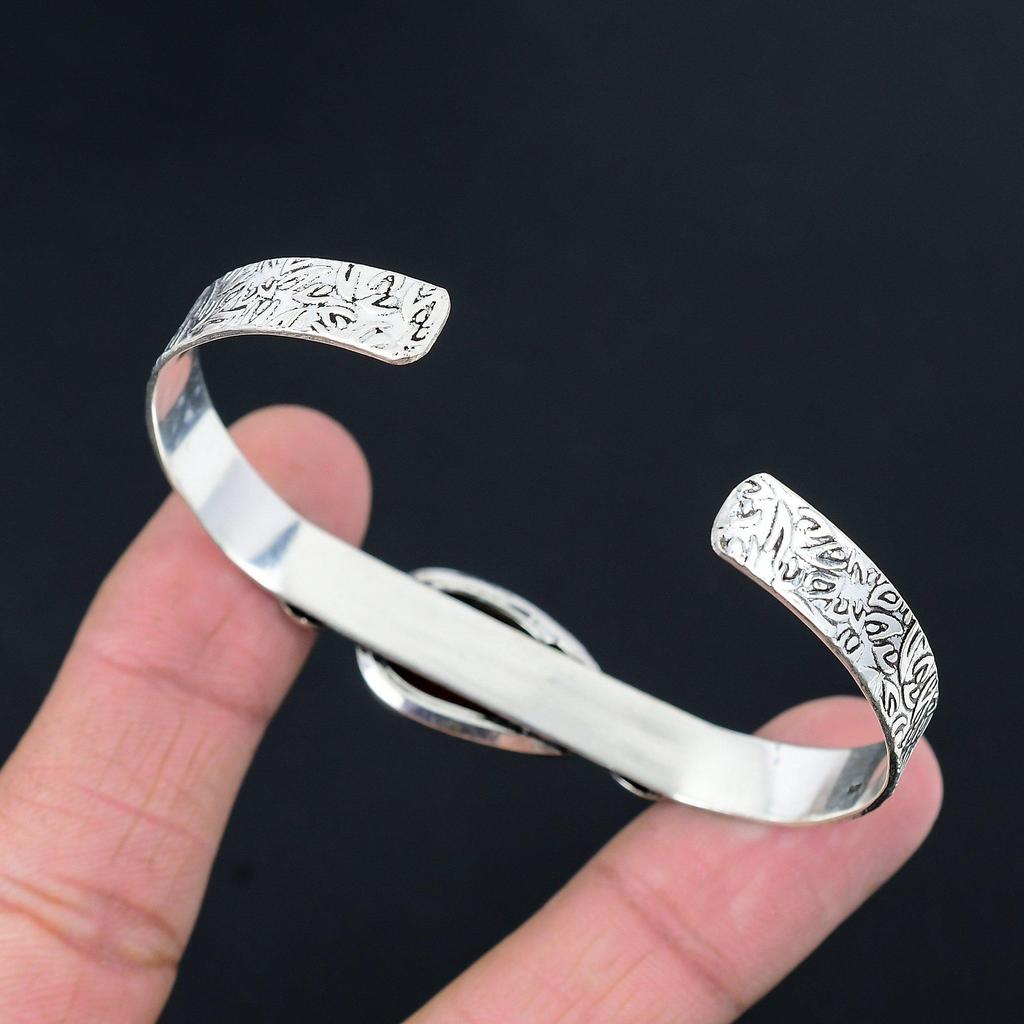 Gift For Her Natural Landscape Jasper Bangle Crescent Moon Adjustable 925 Silver