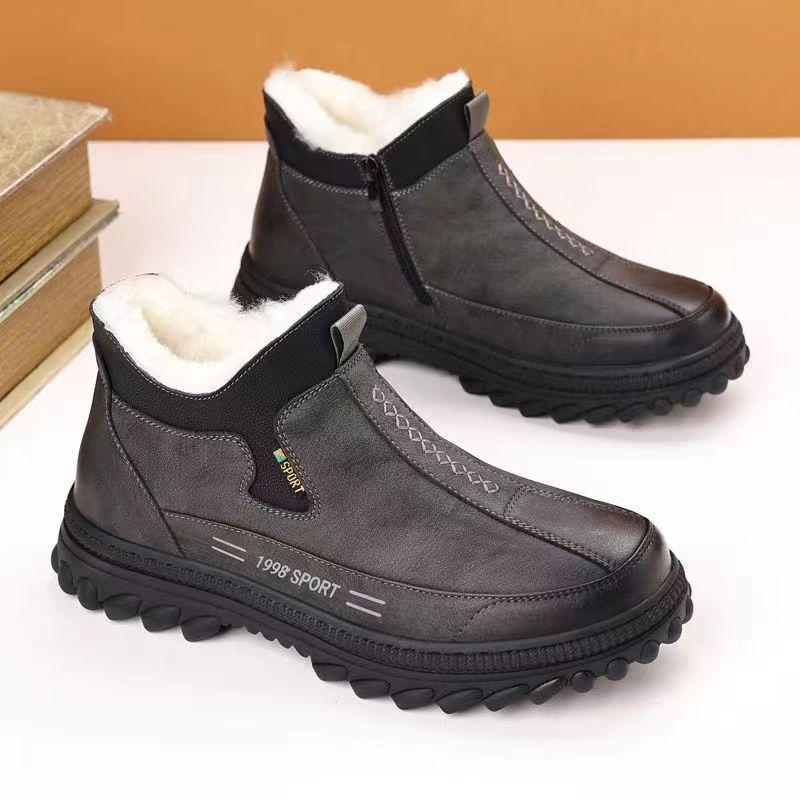 Winter Men Casual Shoes Warm High Quality Cotton Shoes Outdoor Non Slip Warm Short Boots Cotton Leather Shoes  Casuales