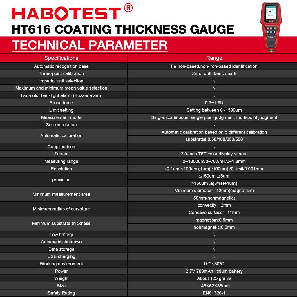 Huabo HT616 High Precision Car Paint Thickness Gauge