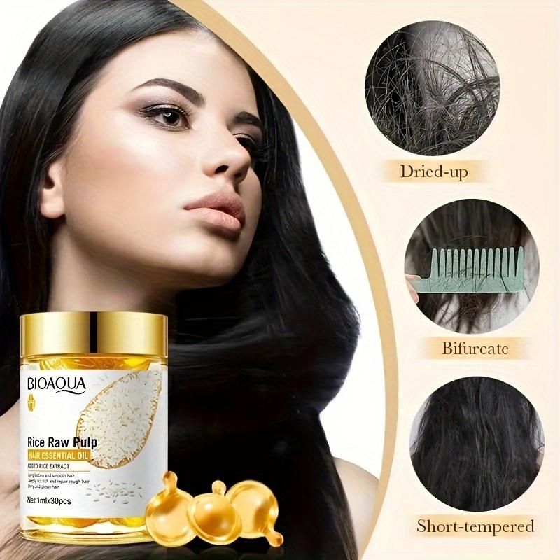 Rice Raw Pulp Hair Treatment Oil Capsules, Hair Care with Moisturizing Glycerin,Normal Hair Type Nourishment, Soft Smooth Shiny Nourish Hair Root Care