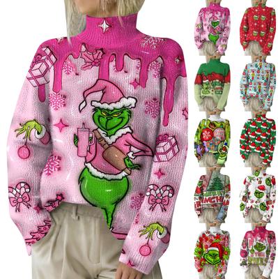 Weihnachts-Sweatshirts für Damen, Strickpullover, süßes Hemd, Herbst, Rollkragenpullover, Tops