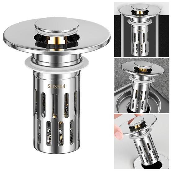 Brass Core Sink Stopper Stainless Steel Bathroom Sink Drain Strainer Easy Install Anti-Blocking Filter