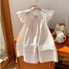 New Summer 2026 Nautical Rainbow Sailboat Embroidered Dress for Girls - Stylish Puff Sleeve Design