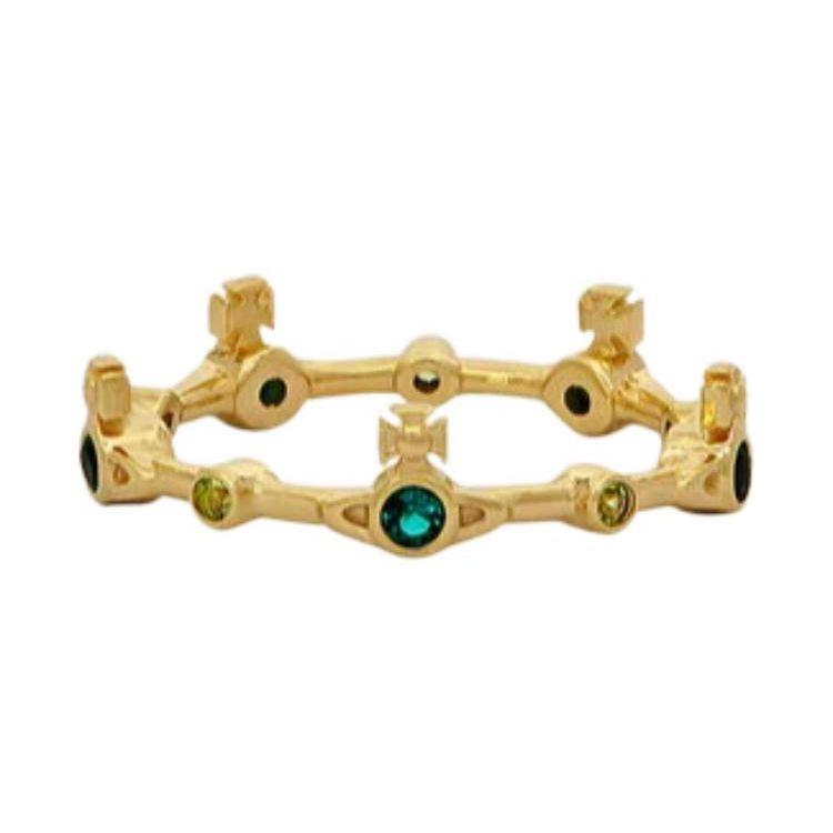 Vivienne Westwood Felicia Ring Saturn Ring Recycled Silver Women rings Green Gold 6404015U01R548R548 Box,M