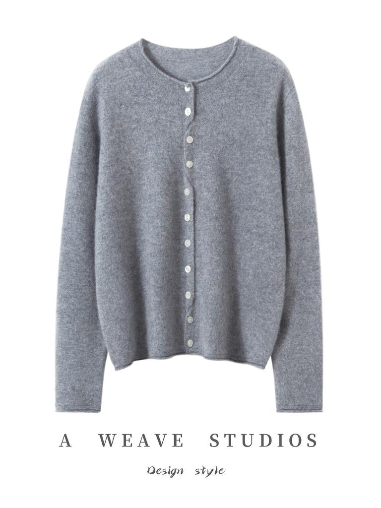 100% reiner Kaschmir Cardigan mit Rollsaum für Damen - Schlankmachender Herbst/Winter Strickpullover im Mehrknopf-Stil