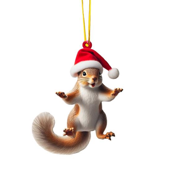 Christmas Ornament 2D Acrylic Dog/Bear/Bee/Rabbit/Rooster Hanging Decoration Cartoon Animals Xmas Tree Pendant for Home