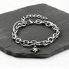 Hiphop Four-point Star Chain Bracelet for Men,Two Layers Stainless Steel Adjustable Chain Link Wristband Gift