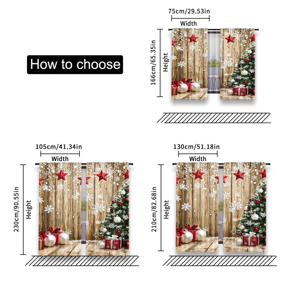 Rustic Christmas Curtains Snow Tree Gifts Party Decoration Suitable Bedroom Living Room Dining Set Of 2 Made Polyester Sitting Decor