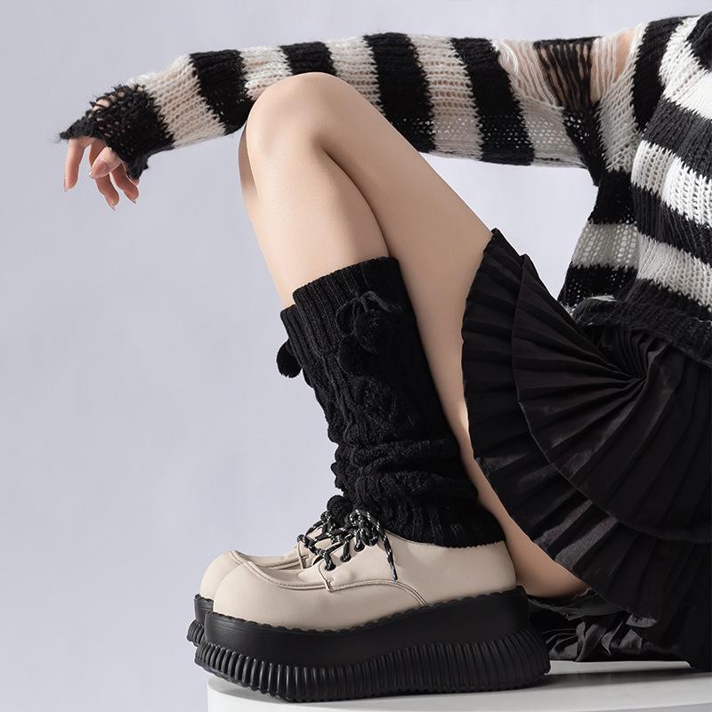 

Socks Twist Stacking Socks Hairball Lolita Vintage Coffee Knitted Yarn Calf Leg Cover One size fits all чорний