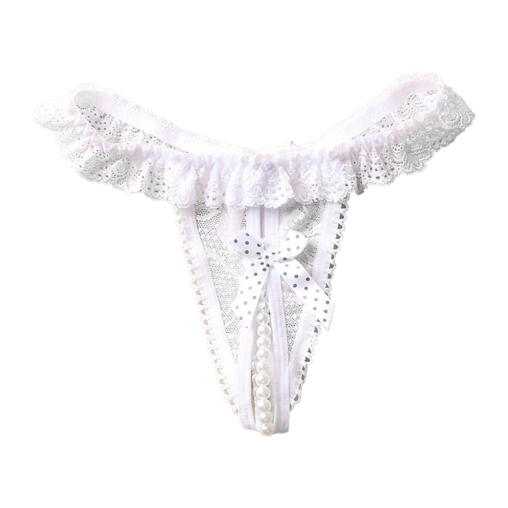 Erotische Höschen Sexy schrittoffene Damen-Mini-Tangas mit Perlenspitze, transparentem Netzstoff, Rüschen-Tangas, floral bestickter Schleifenknoten-G-String