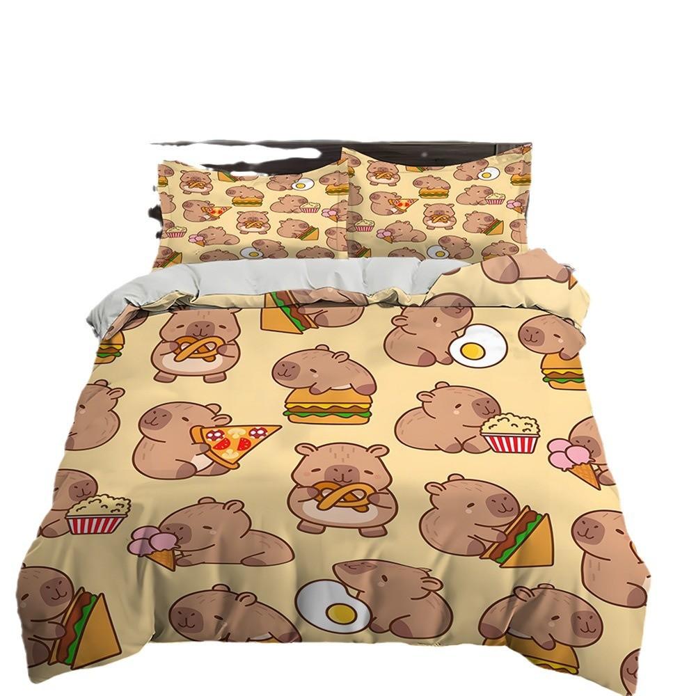Capibara Capybara Cute Duvet Cover Student Dormitory Bed Three-piece Children's Printed Quilt Cover