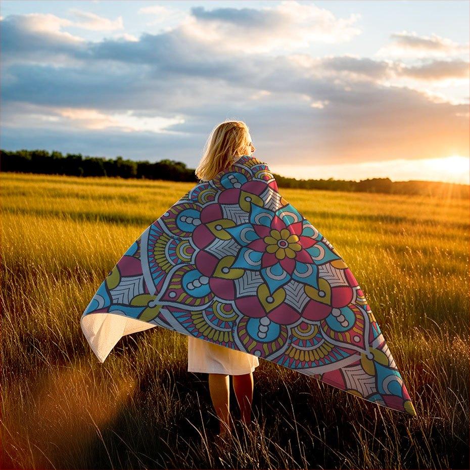 Ethnic Mystic Mandala Blanket Reversible Flannel Throw for Bohemian Souls AllSeason Comfort Spiritual Journey Gift