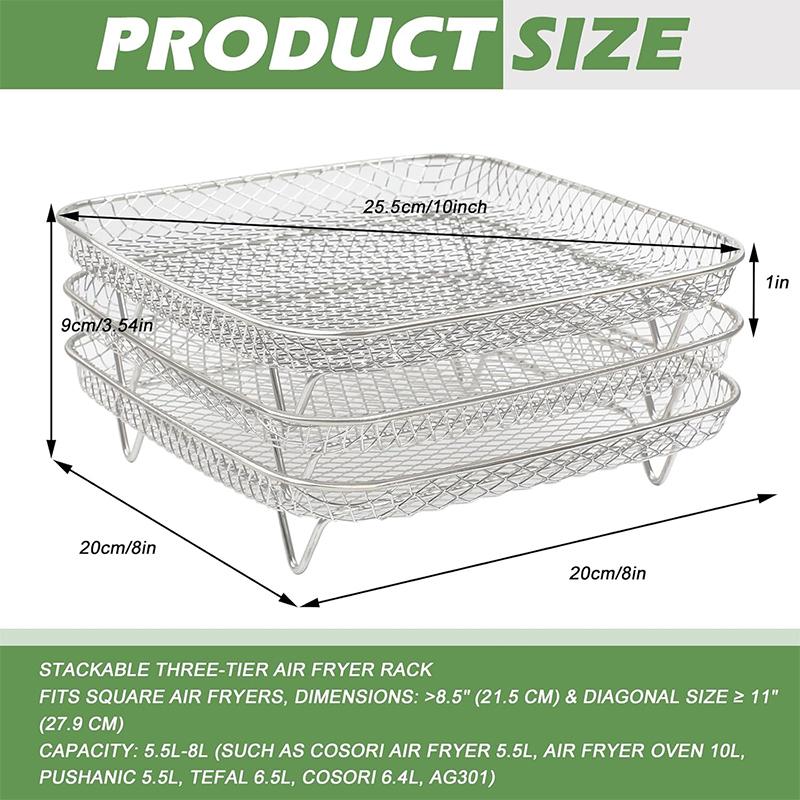 3-layers Air Fryer Rack Stackable Grilling 304 Stainless Steel Airfryer Oven Grill Steamer Cooker Kitchen Gadgets Cooking Tools