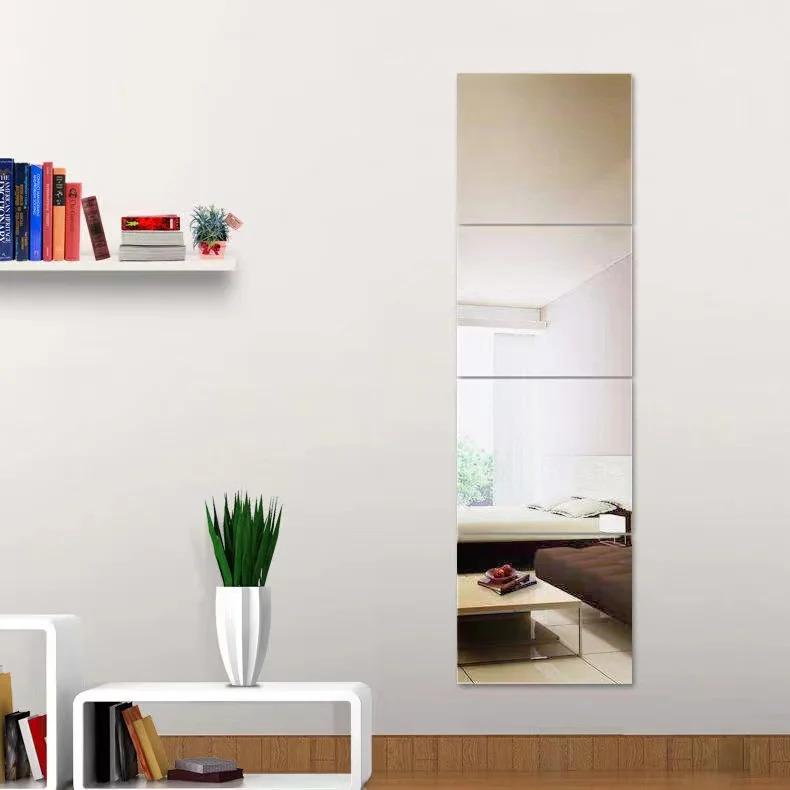 

4-piece Acrylic Right-Angle Mirror Wall Stickers - Self-Adhesive Wall Decor for Bedroom, Dormitory, Bathroom & Home Use 20x20cm