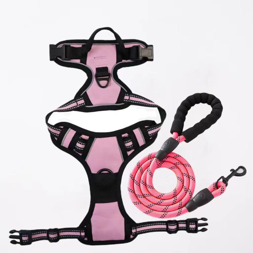 Reflective Nylon Dog Harness and Leash for Large Breeds