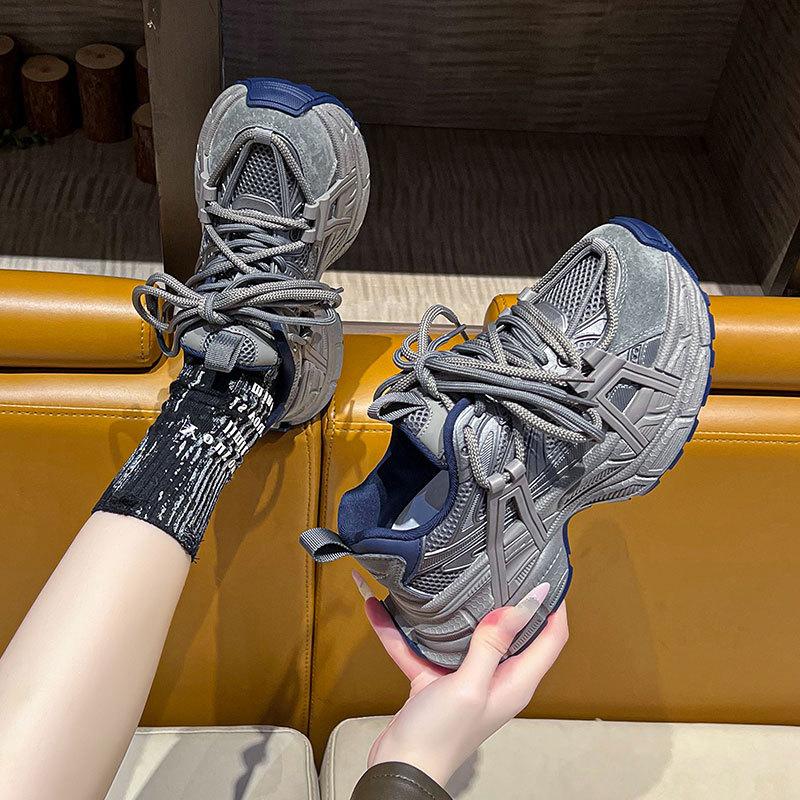 Internet Celebrity Explosion Hiking Shoes Casual Sports Shoes Women's New 2025 Spring and Autumn Thick-soled Gray Dad Shoes Women