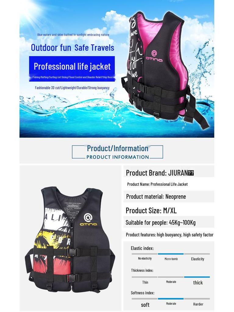 Adult Flood Rescue Life Jacket: Lightweight, High Buoyancy Vest for Fishing, Surfing, Diving.