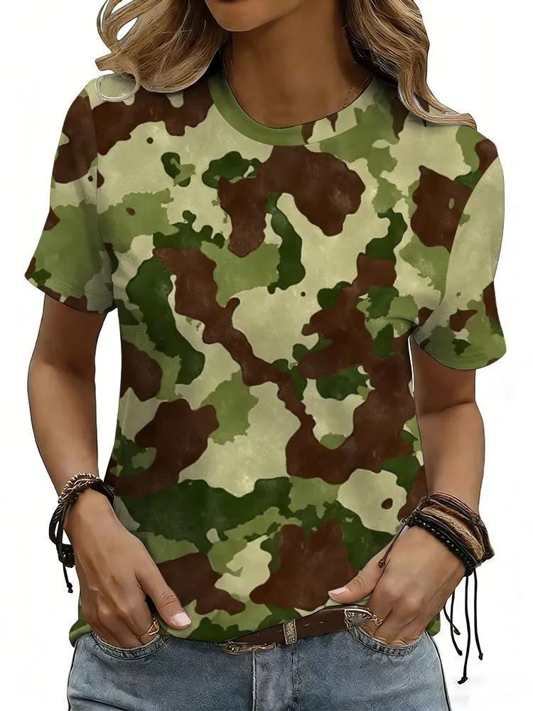 Camouflage T-Shirts Camo 3D Print Women s Casual Short Sleeve Round Neck S