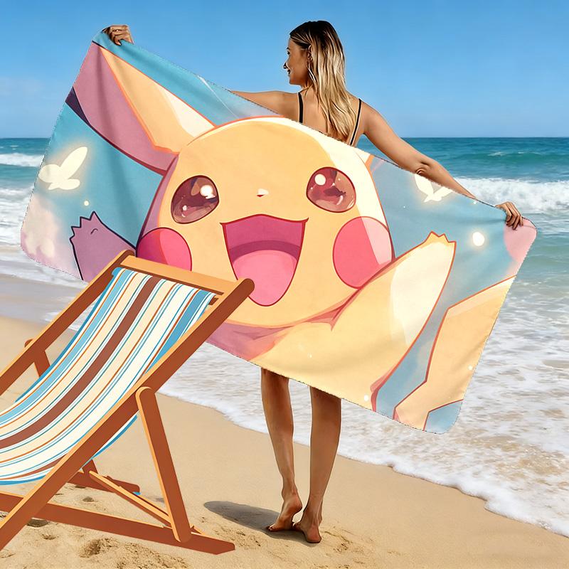 Pikachu Print Beach Towel, Large Soft Quick Dry Towel for Beach Camping Swimming