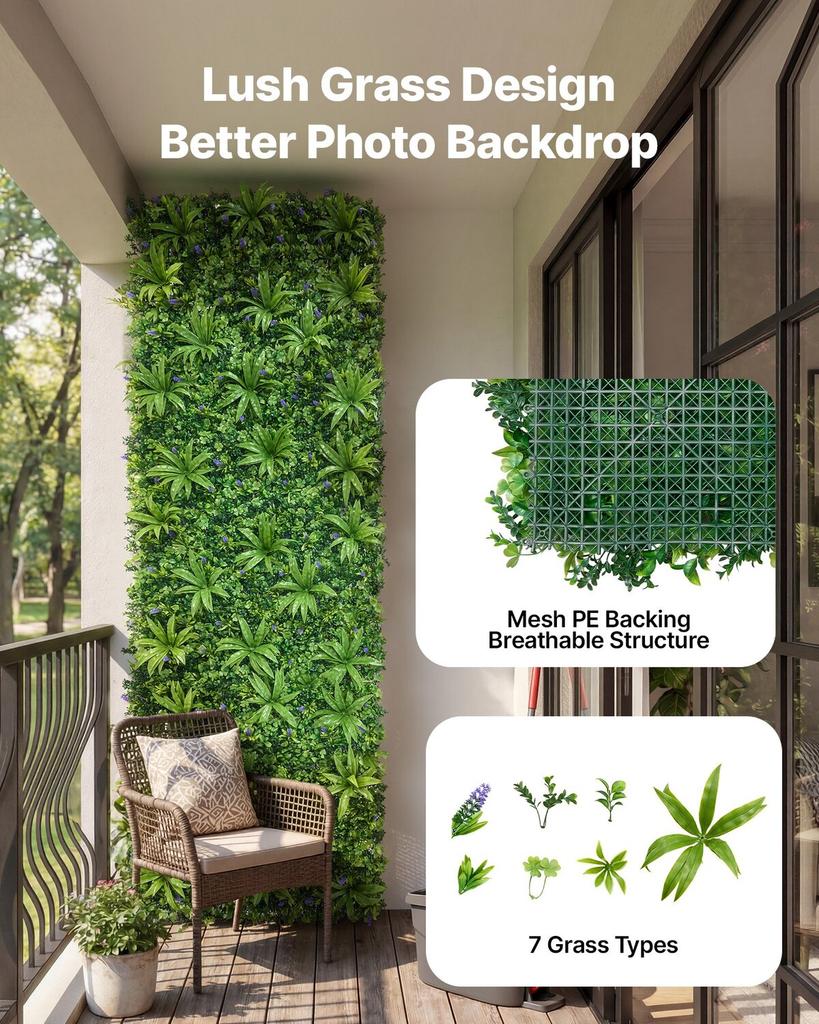 Artificial Plant Wall, 101.6 x 304.8 cm Artificial Boxwood Panels, Sun Protection Greenery Backdrop Privacy Hedge Fence, Fake Grass Screen for