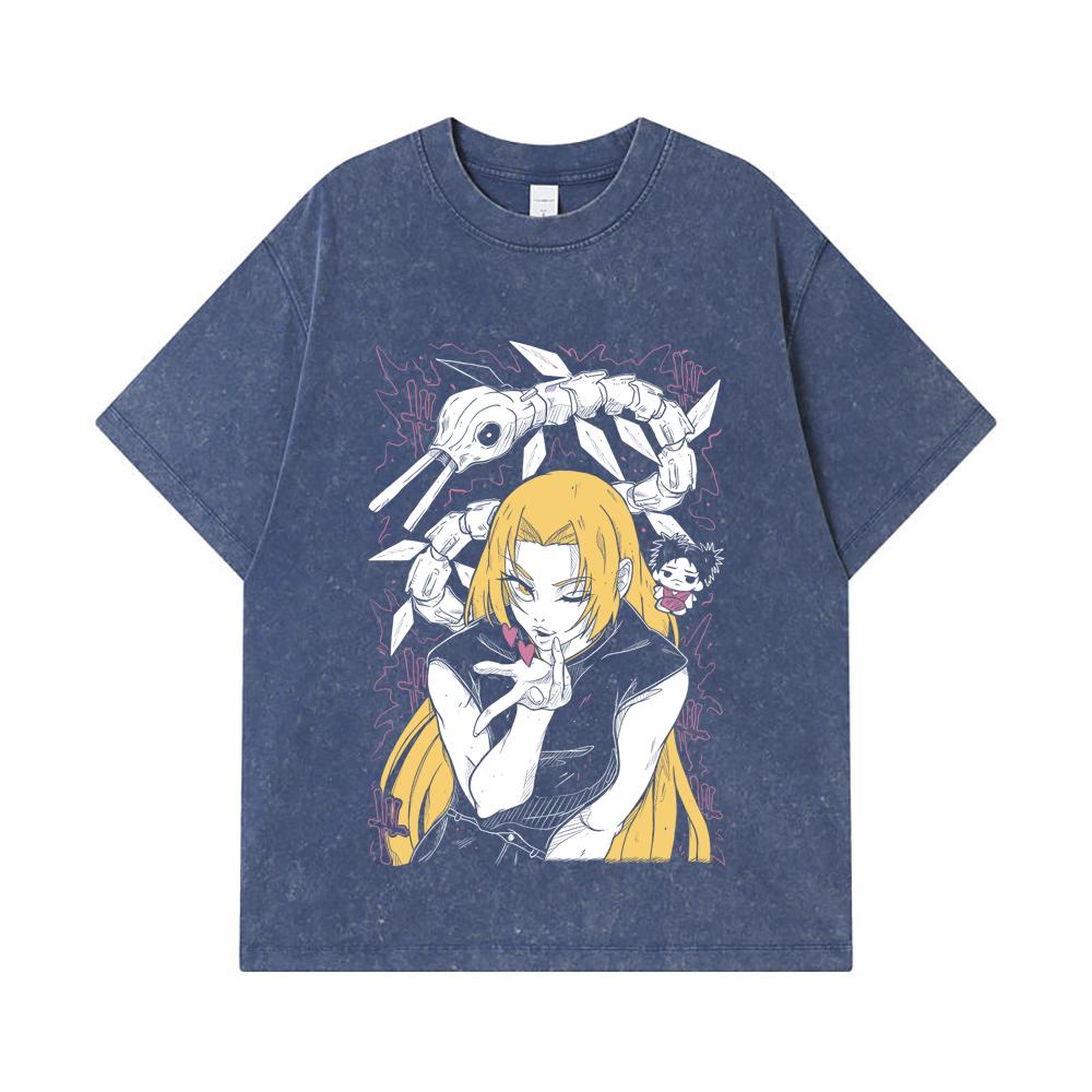 

275 GSM Washed T-shirts 100% Cotton Jujutsu Kaisen V58 Yuki Print Unisex Heavy Cotton T Shirt 2XL королівський синій колір