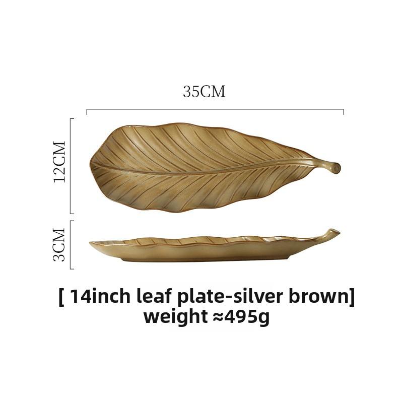 Leaf Stoneware Plate Delicate Barbecue PlateVintage Shaped Ceramic Strip Plate Commercial Sushi Plate
