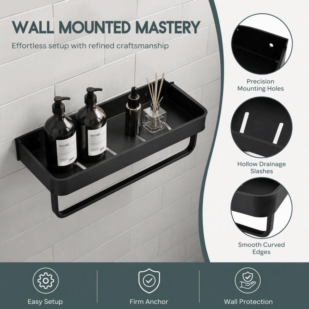 Aluminum Bathroom Shelf Black Storage Shelf Practical Towel Rack  Space Saving