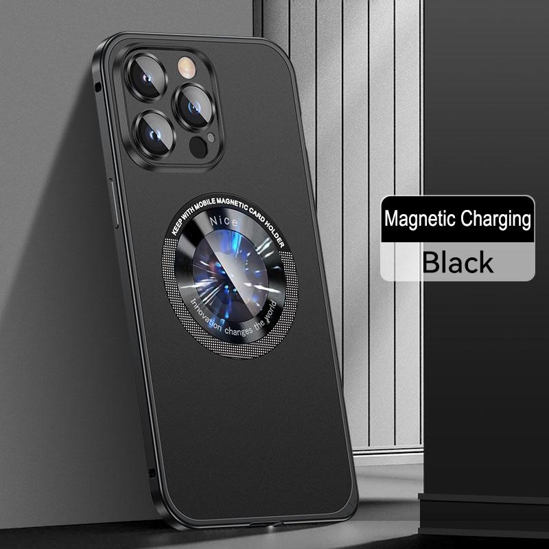 Latest Style Magnetic Wireless Charging Aluminum Metal Case For iPhone 16 15 14 13 12 Pro Max Lens Glass Film Hard PC Back Cover