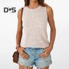 Women Tops Round Neck Sleeveless Slim Fit Knitted Tops Solid Color Elastic Ribbed Tank Tops Daily Wear