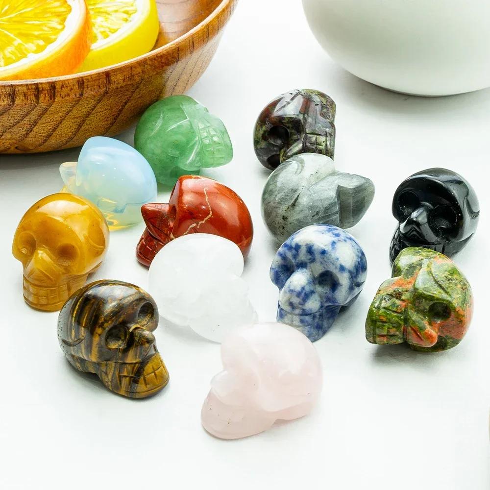 Natural Crystals Skulls Mineral Ghost Head Polished Carved Halloween Gift Desktop Home Decor Stone Crafts Skull Statues 14Colors