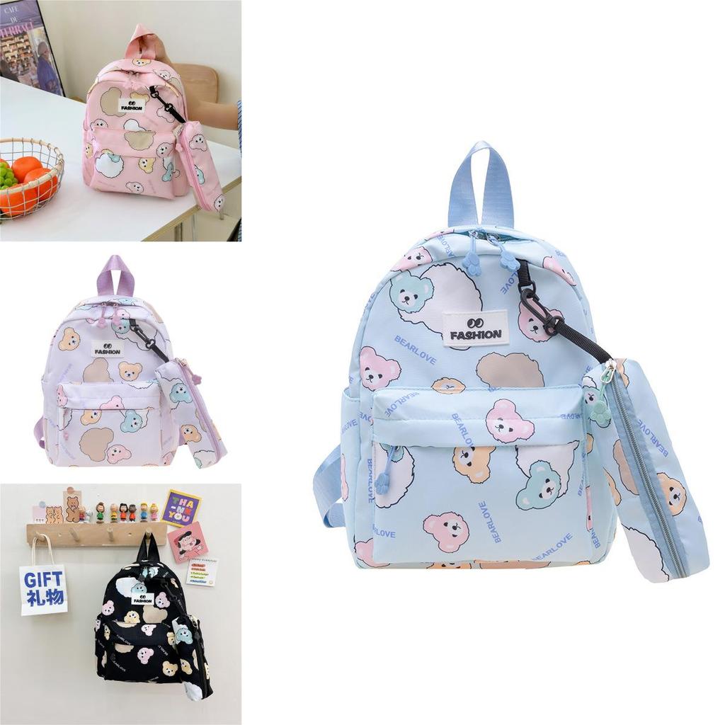 Kids Cartoon Bear Lightweight Polyester Backpack With Curved Shoulder Straps For School Use
