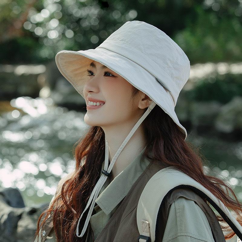 New hat women's summer UV protection sun protection mountaineering outdoor quick drying bucket hat windproof rope sun hat