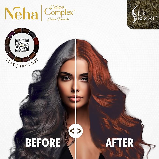 Neha Color Complex Permanent Hair Colour, Copper Red, Colorant 60ml+ Developer 60g, Conditioner Sachet (6ml X 2)