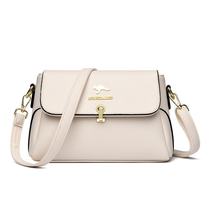 

Chic Single Shoulder Bag For Moms Stylish Handbag With Lock Buckle And Sewing Line Design Medium Size White