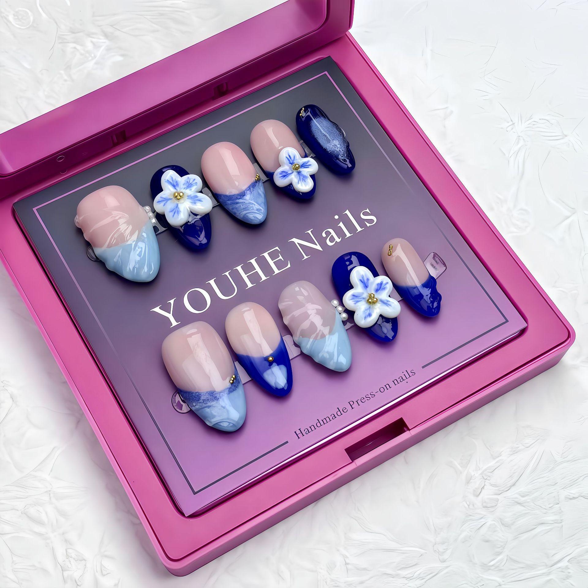 

Wearing nail pure handmade almond high-end nail art piece Wearable removable fake nail patch XS-extra small