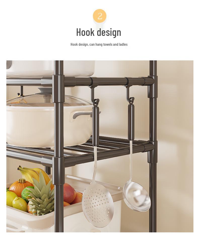 Multi-Layer Kitchen Storage Trolley: Punch-Free Rack for Pots and Microwave