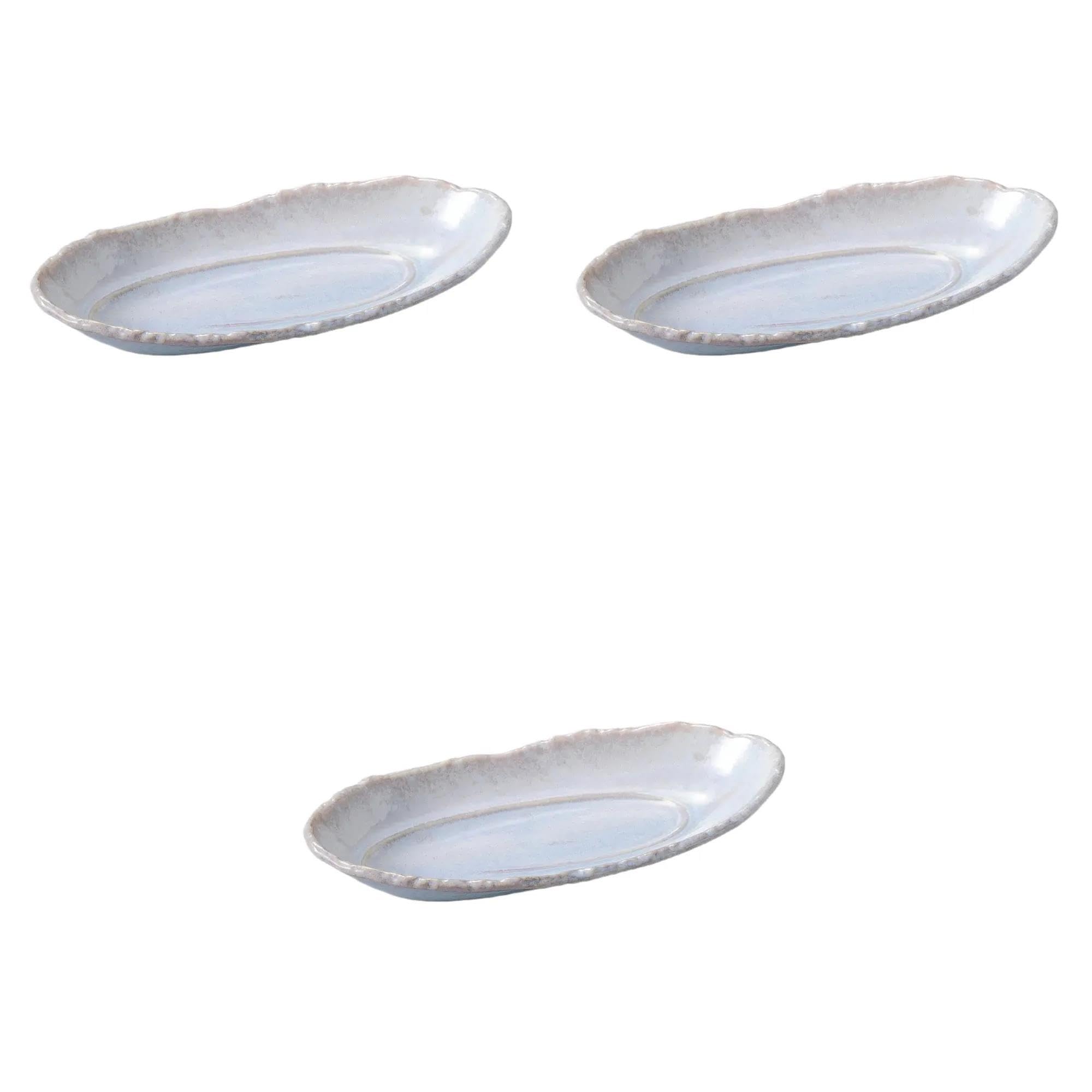 

Set of 3 Glazed Long Serving Plates x 16 x Extra Large Oval Bowls by Setomonohonpo Kiln-Effect [32 5.5 cm]
