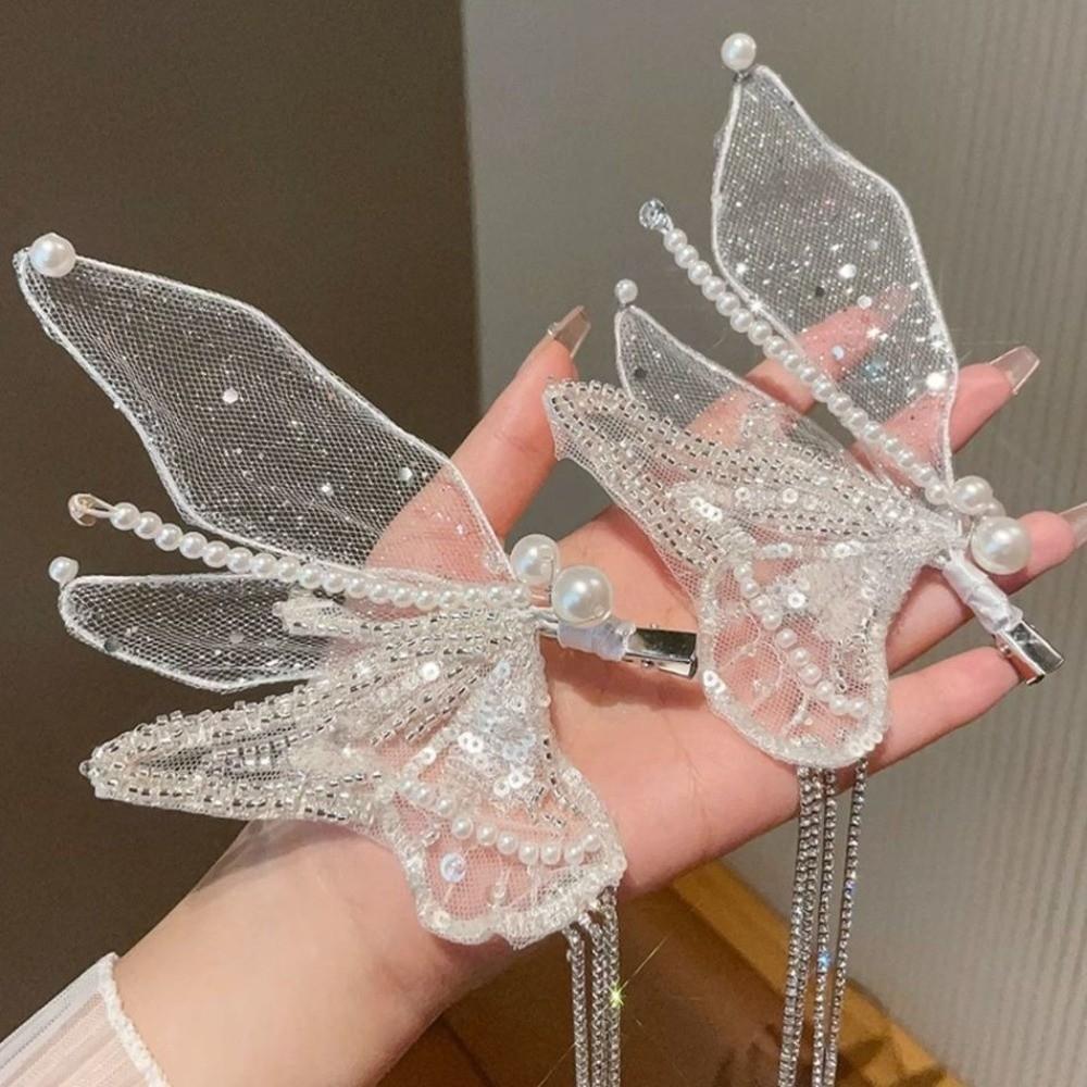 Beaded Pearl Barrettes Tassel Duckbill Clips Sweet Butterfly Hair Clips Wedding