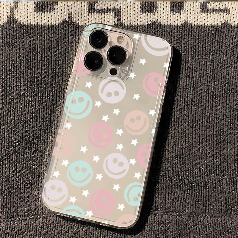 Round Happy Face Transparent Phone Case For iPhone 11 Cases iPhone 15 16 Pro 12 13 14 Pro Max Mini XR XS X 7 8 Plus SE2022 Cover