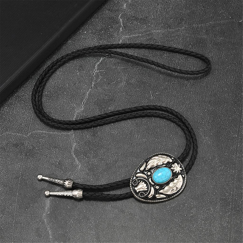 Geflochtene Schnur Bolo Krawatte mit Gravur Stein Anhänger Cowboy Krawatte Halskette Landhausstil Bolo Krawatte Cowboy